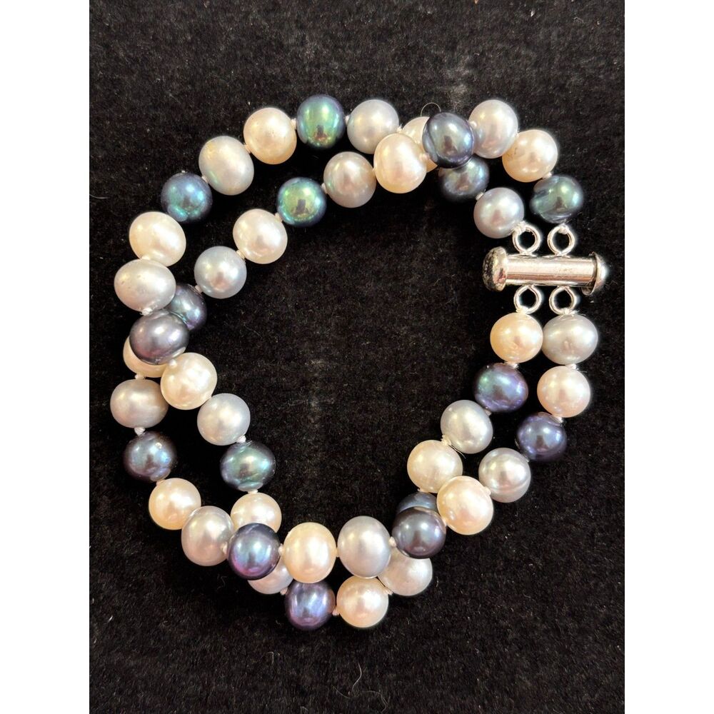 Retired James Avery Sterling 10mm Double Strand Multi-Color Pearl Bracelet